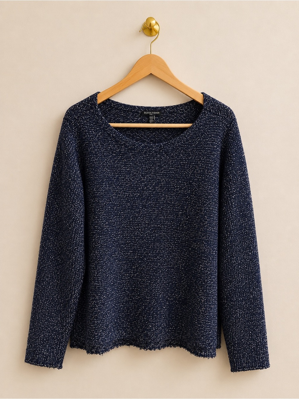 Eileen Fisher Woman 1X Navy Wool Blend Marled Knit Sweater